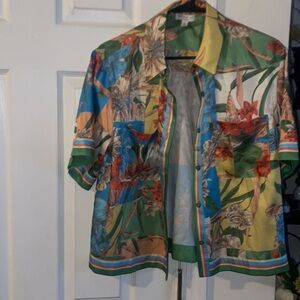 Current Air—Border Print Floral Block Shirt